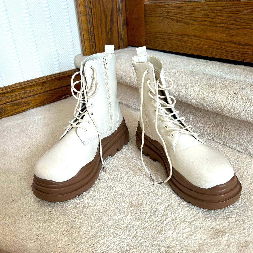 Ardene super cute wedge boots. Cream with brownish wedge. Ladies 9.